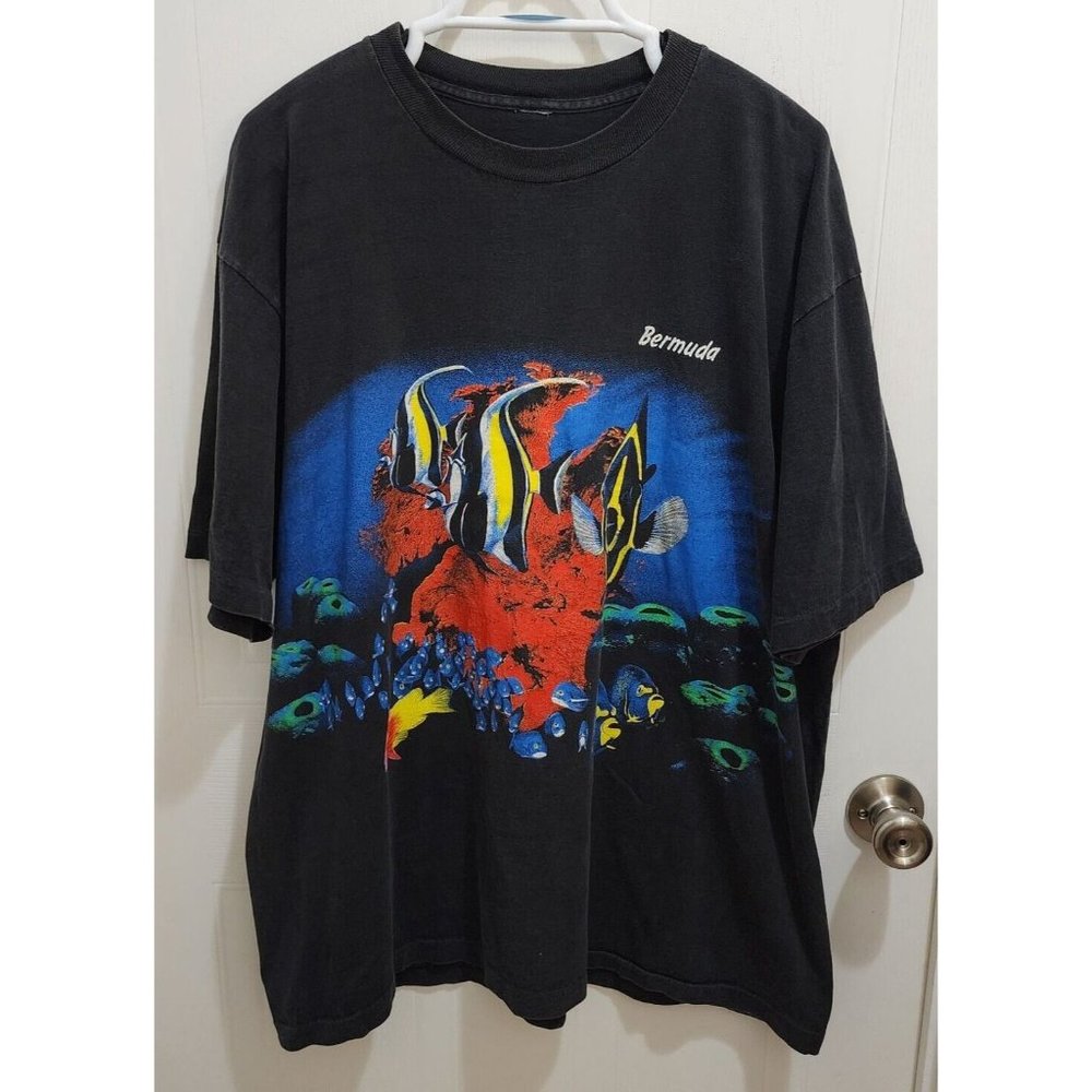 Vintage Marine Moorish Idol Fish Coral Reef Art Single-Stitch T Shirt‎ Size 2XL